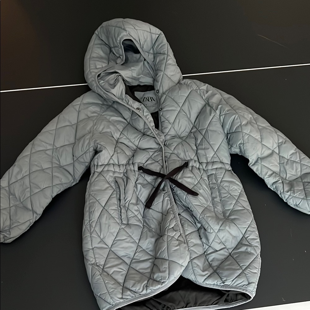 Zara  blue Gray Puffer Jacket with Hood super soft silky material